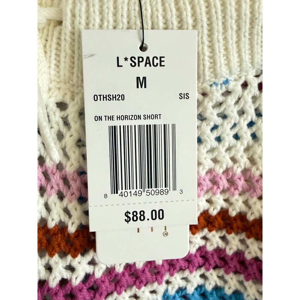 L*Space On The Horizon Crochet Knit Striped Shorts Multi Color OTHSH20  M - Picture 2 of 5